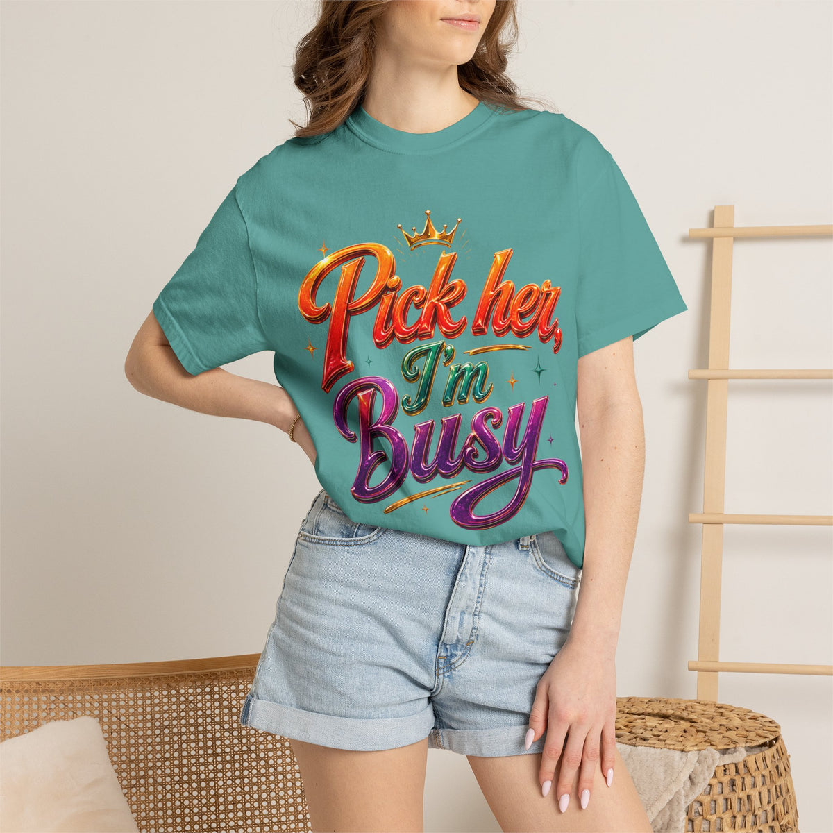 Pick Her I'm Busy T-Shirt — Bold Retro Script Graphic Tee for Confident Women