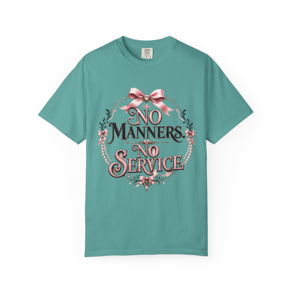 No Manners No Service T-Shirt — Vintage Pink Victorian Script Tee