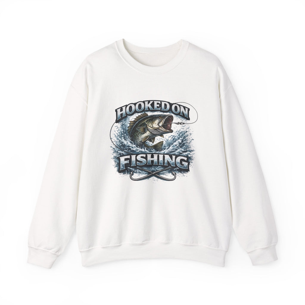 Fishing Sweatshirt — "Hooked on Fishing" Graphic Crewneck for Anglers