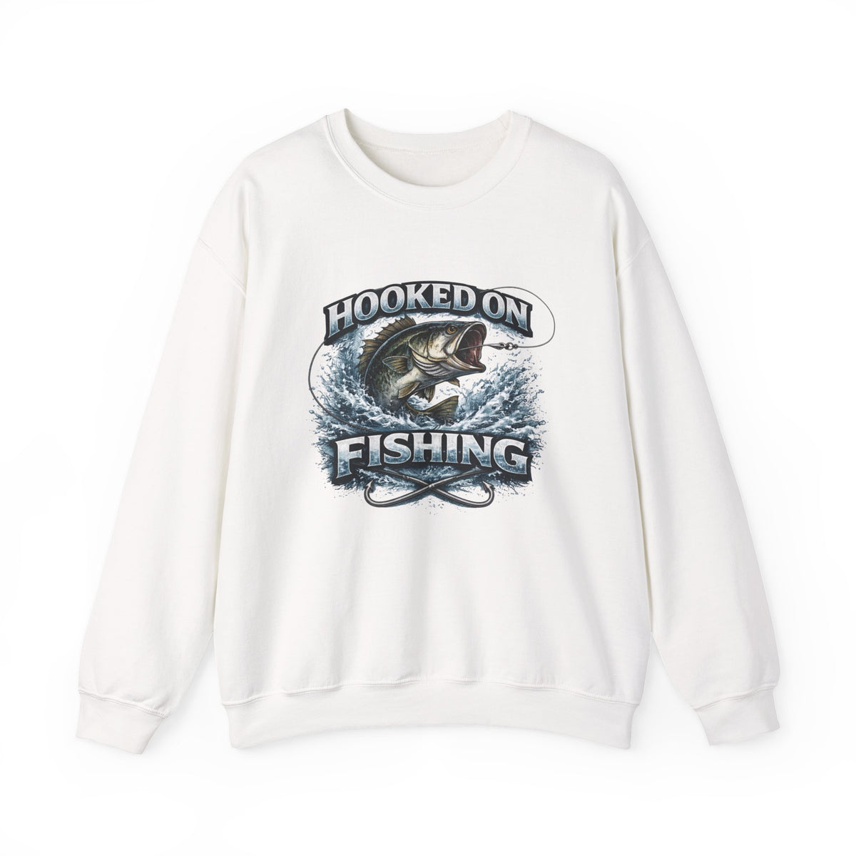 Fishing Sweatshirt — "Hooked on Fishing" Graphic Crewneck for Anglers