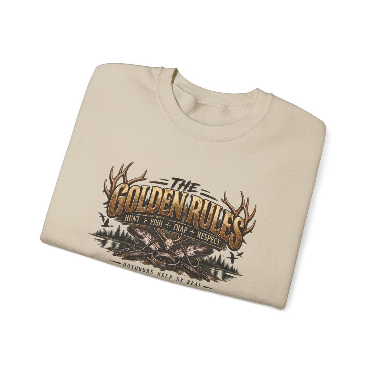 Crewneck Sweatshirt — "The Golden Rules" Rustic Outdoor Graphic