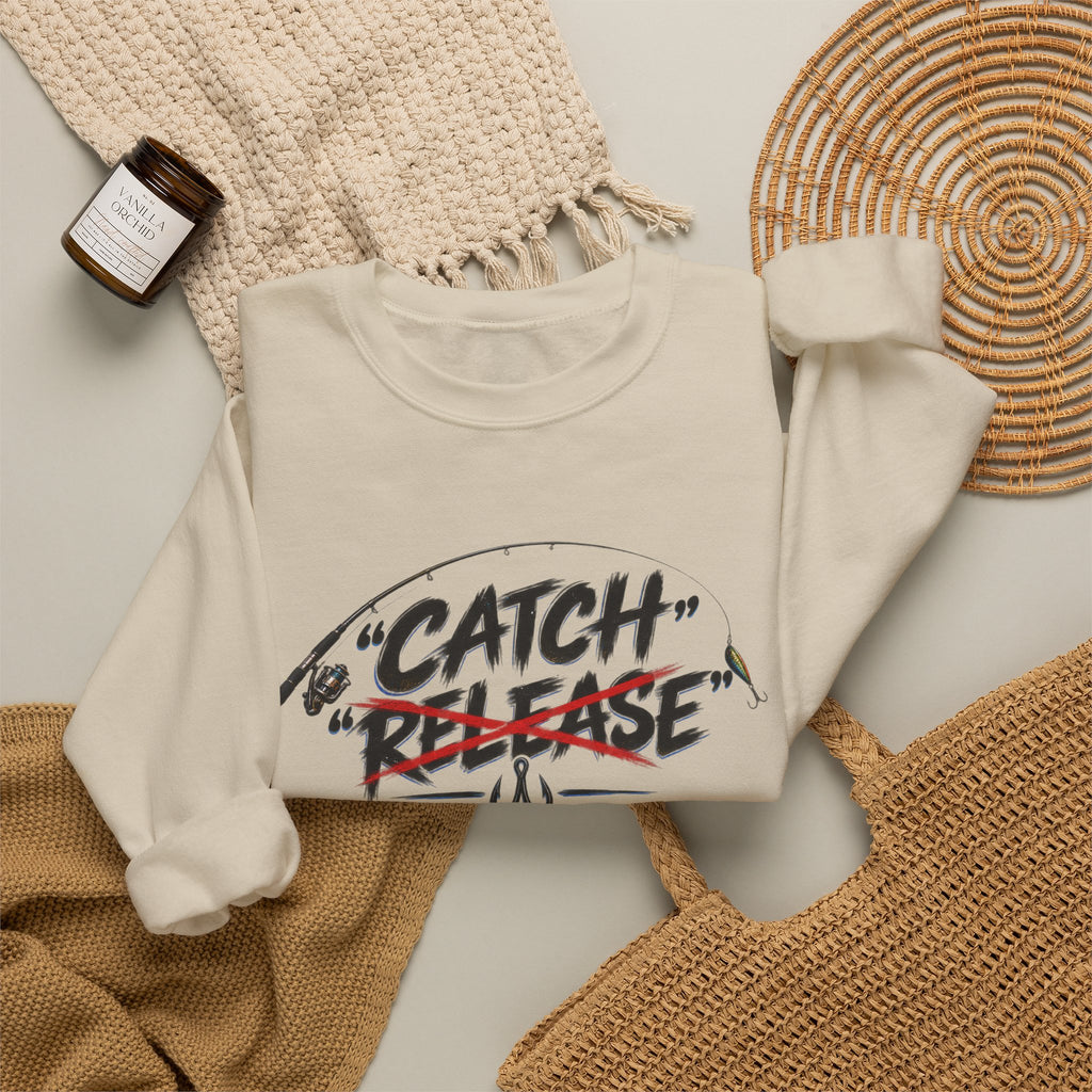 Crewneck Sweatshirt — "Catch"/"Release" Graphic Pullover