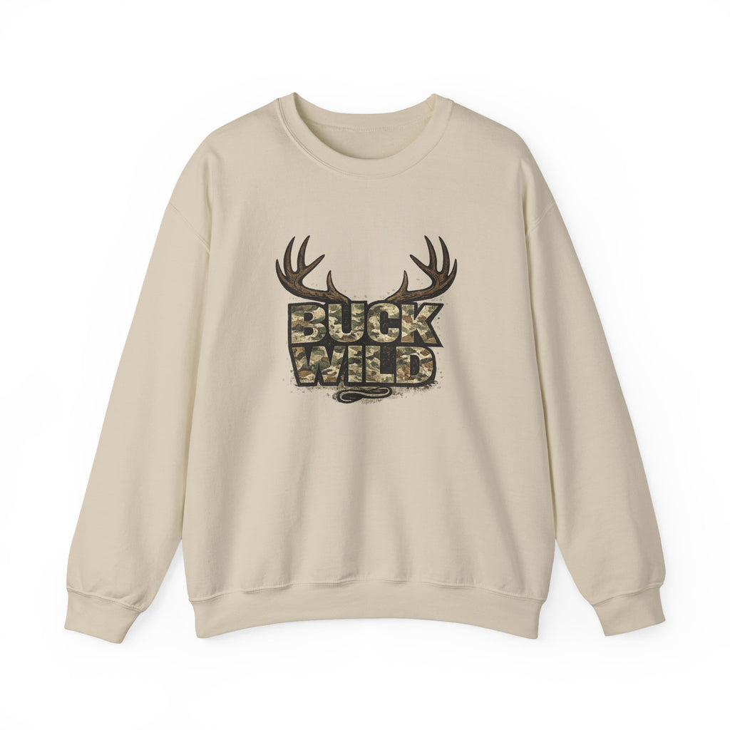 Buck Wild Camo Sweatshirt — Hunting Antler Graphic Crewneck