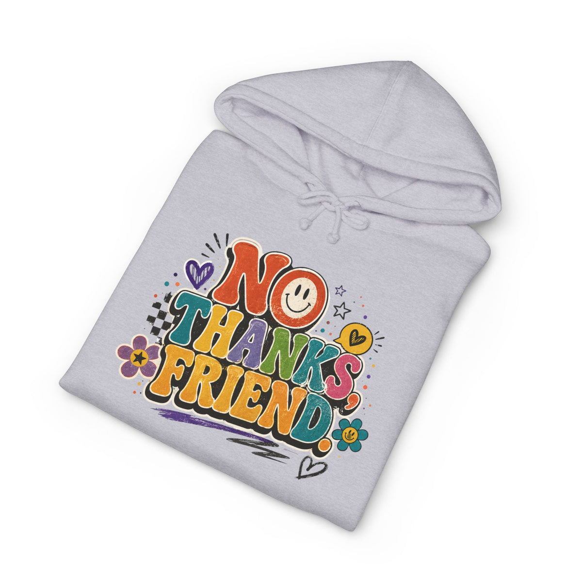 No Thanks Friend Hoodie — Retro Floral Graphic Pullover