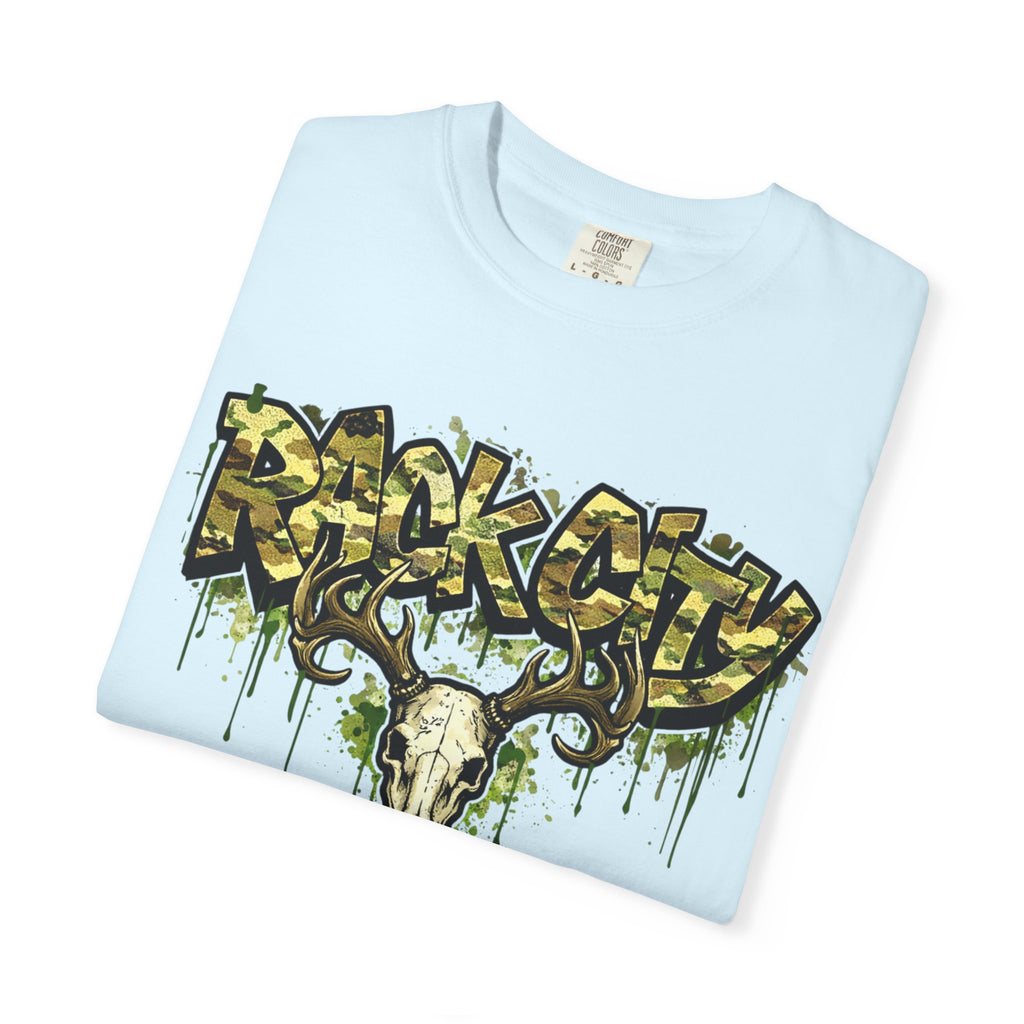 Buck City Graphic T‑Shirt — Deer Skull Camo Streetwear