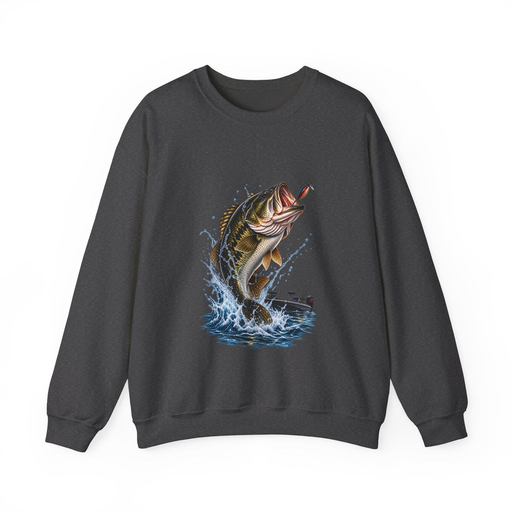 Bass Fishing Crewneck Sweatshirt — Leaping Largemouth Design