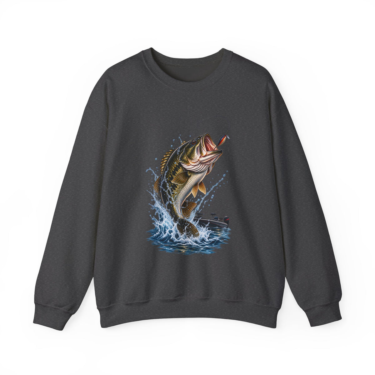 Bass Fishing Crewneck Sweatshirt — Leaping Largemouth Design