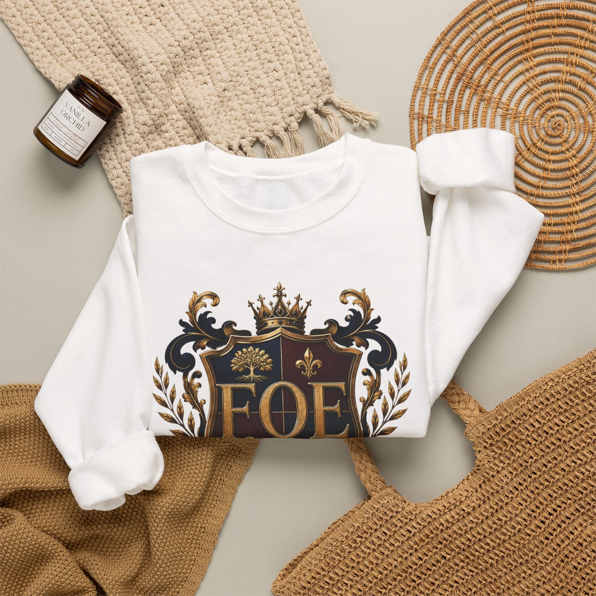 FOE Family Crest Crewneck Sweatshirt — Vintage Heraldic Logo Pullover