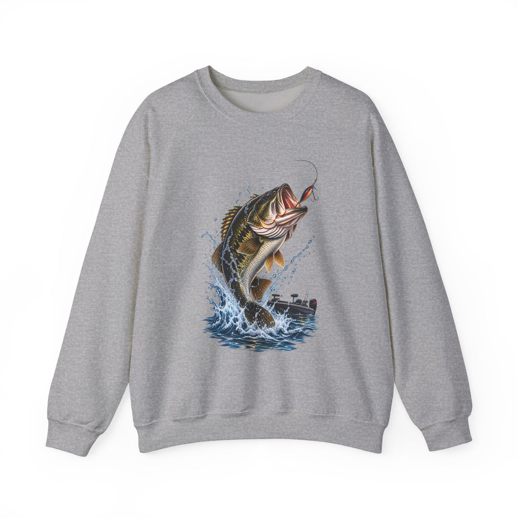 Bass Fishing Crewneck Sweatshirt — Leaping Largemouth Design
