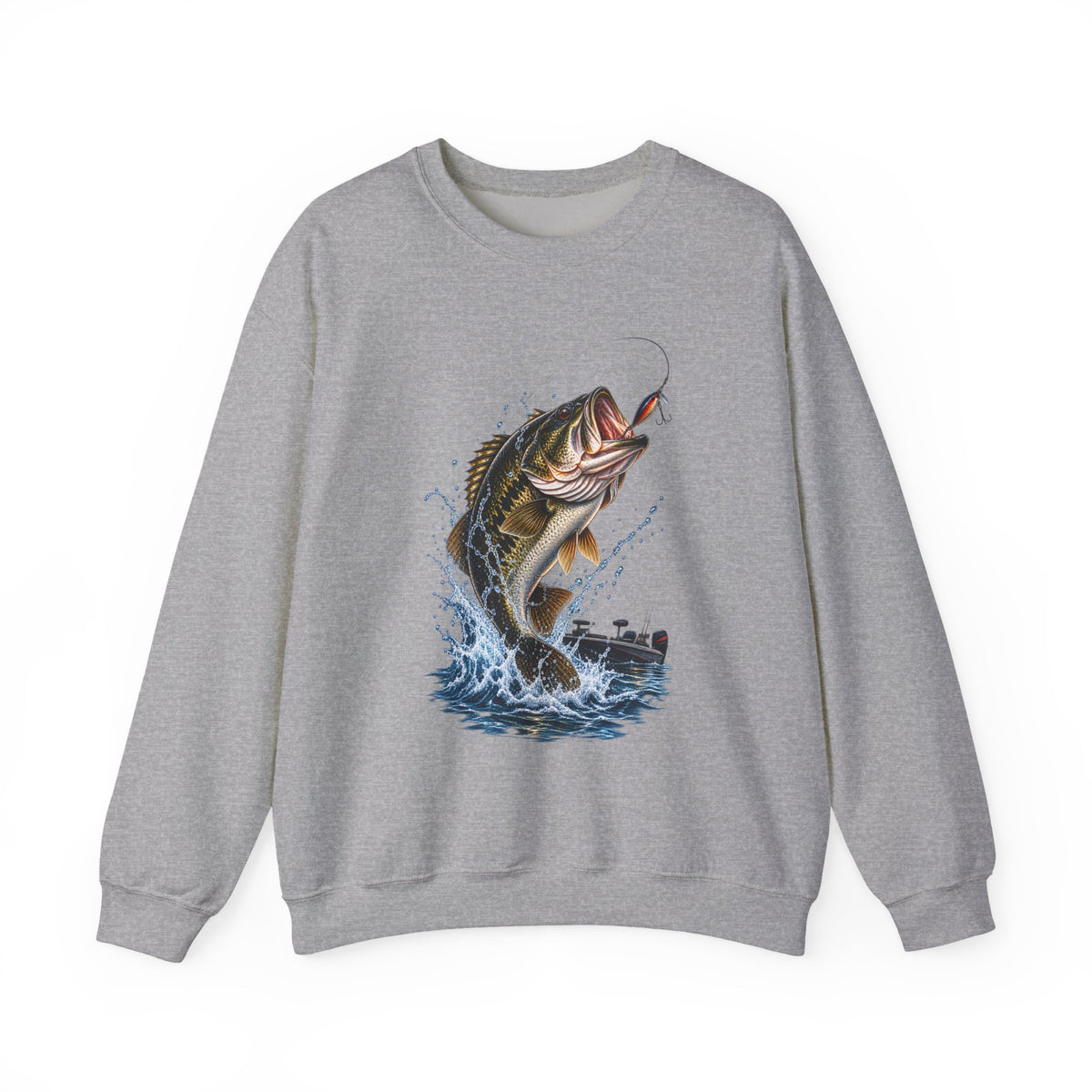 Bass Fishing Crewneck Sweatshirt — Leaping Largemouth Design