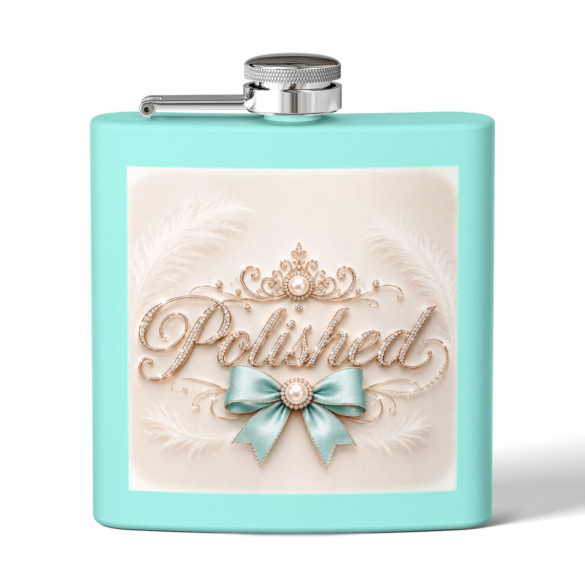 Flask — Polished Decorative 6oz Stainless Steel Hip Flask with Elegant Bow Design