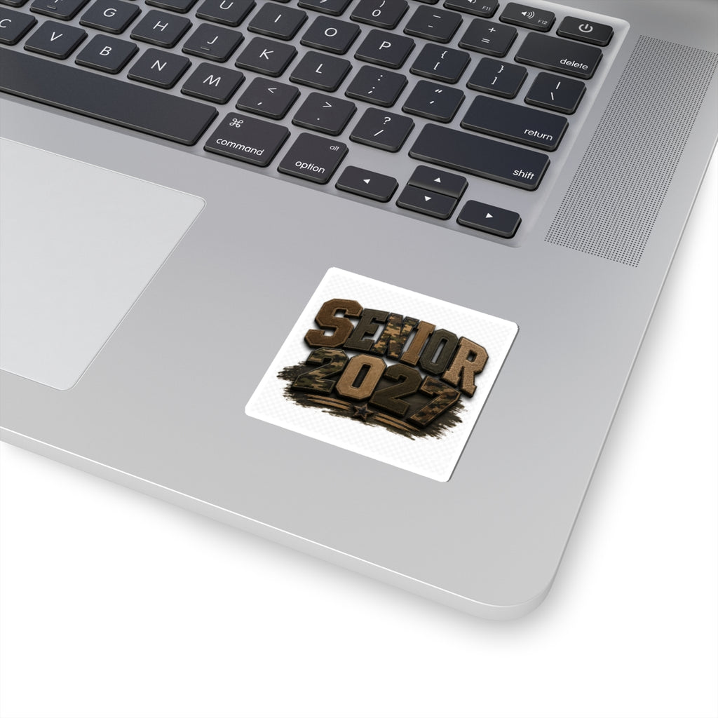 Senior 2027 Camo Patch Sticker — Military-Inspired Graduation Kiss-Cut