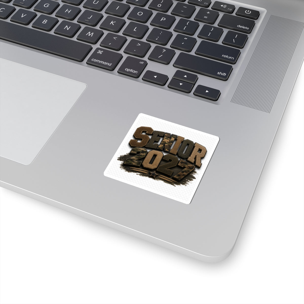 Senior 2027 Camo Patch Sticker — Military-Inspired Graduation Kiss-Cut