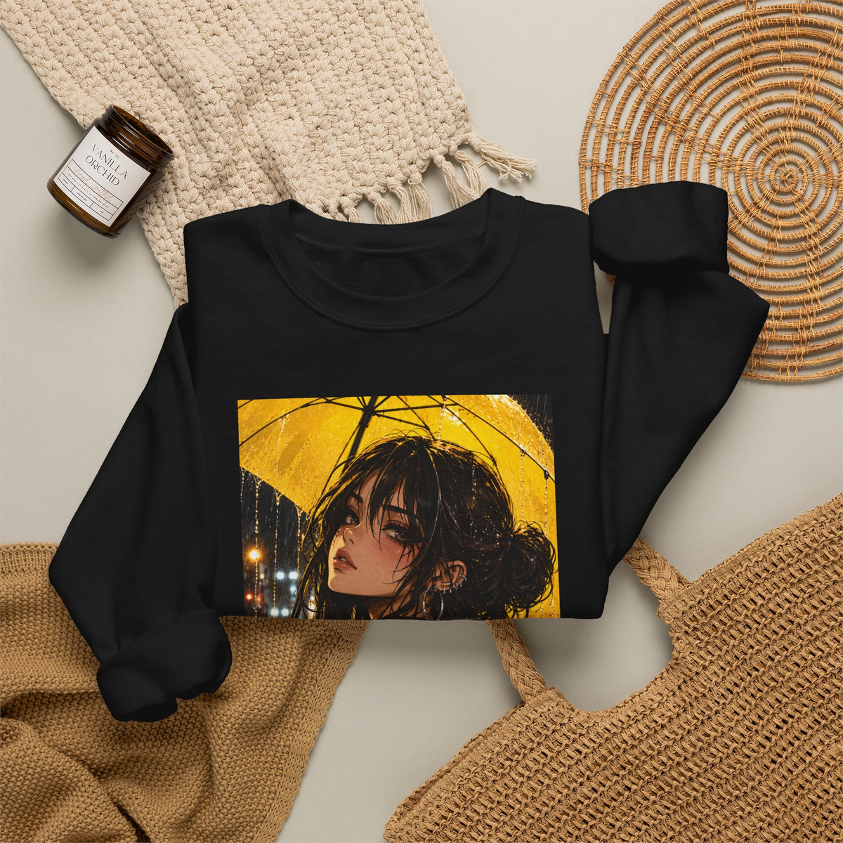Anime Girl with Yellow Umbrella Sweatshirt