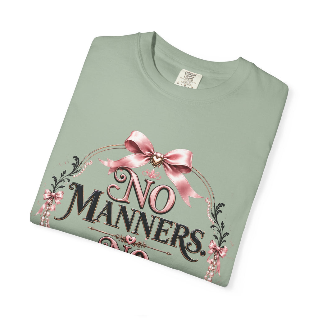No Manners No Service T-Shirt — Vintage Pink Victorian Script Tee