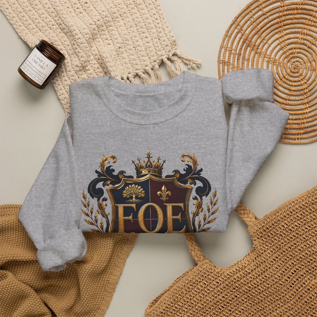 FOE Family Crest Crewneck Sweatshirt — Vintage Heraldic Logo Pullover