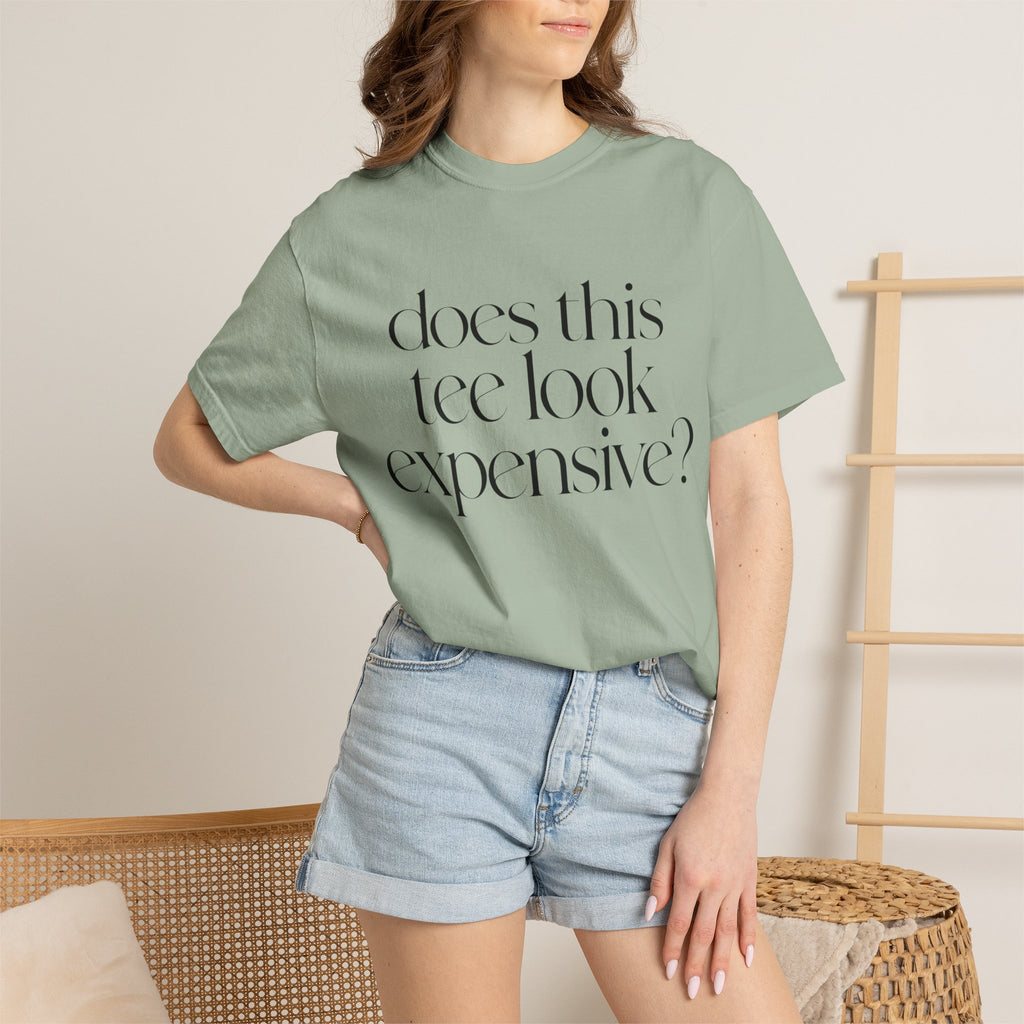 T-Shirt — "Does This Tee Look Expensive?" Minimal Script Graphic Tee