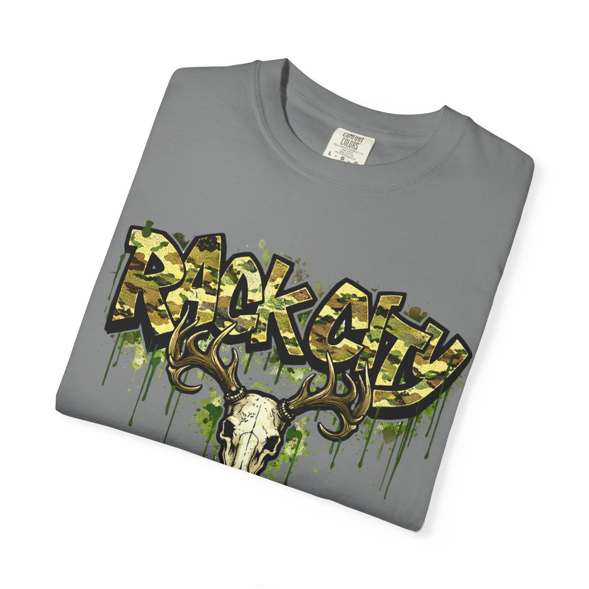 Buck City Graphic T‑Shirt — Deer Skull Camo Streetwear
