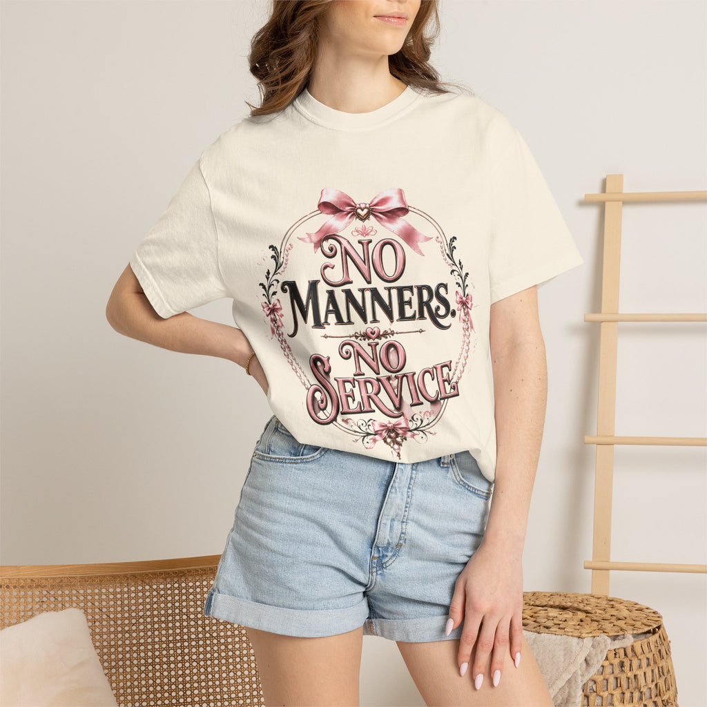 No Manners No Service T-Shirt — Vintage Pink Victorian Script Tee