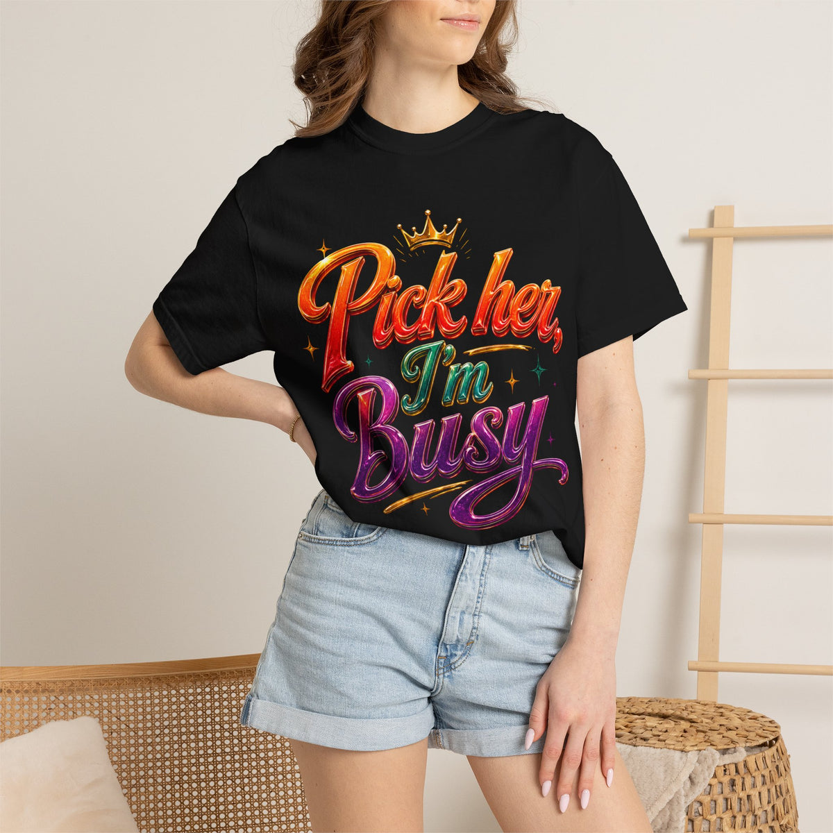 Pick Her I'm Busy T-Shirt — Bold Retro Script Graphic Tee for Confident Women