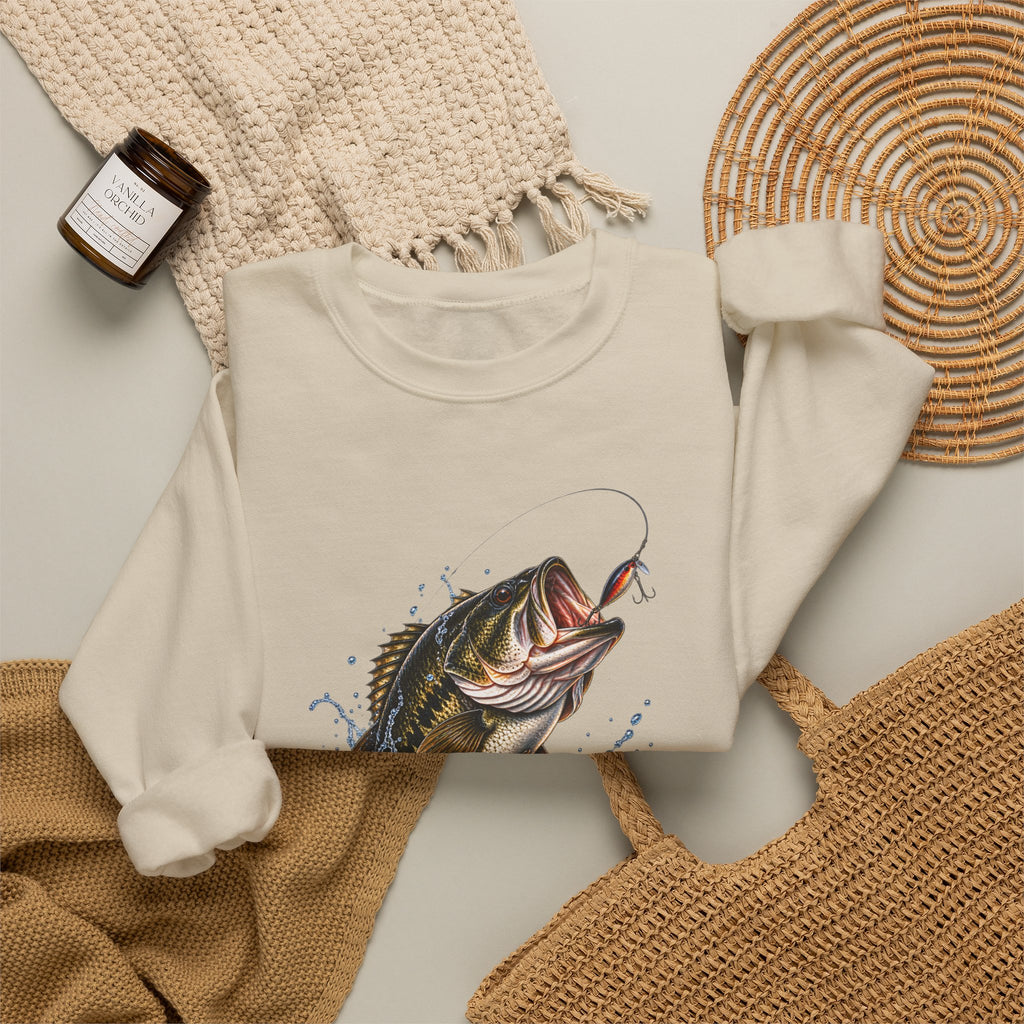 Bass Fishing Crewneck Sweatshirt — Leaping Largemouth Design