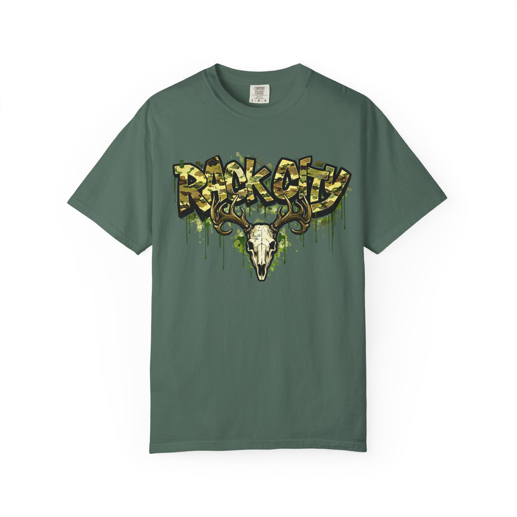 Buck City Graphic T‑Shirt — Deer Skull Camo Streetwear