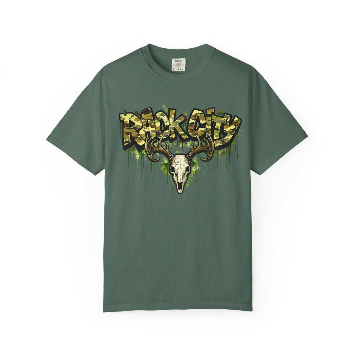 Buck City Graphic T‑Shirt — Deer Skull Camo Streetwear
