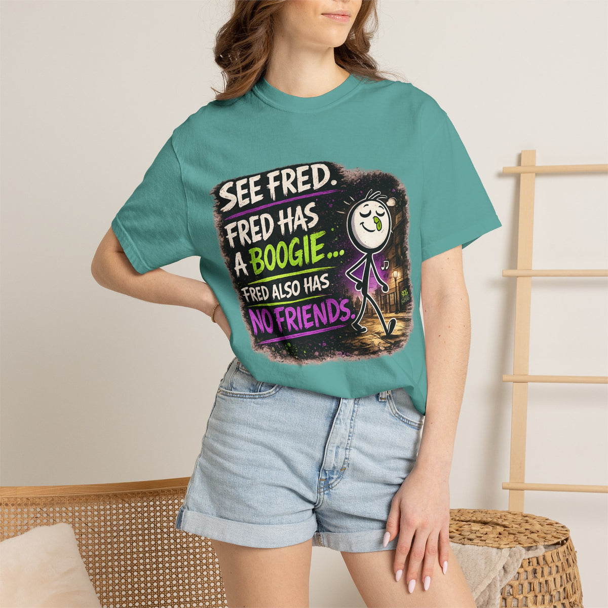 See Fred Funny Halloween T-Shirt — "See Fred. Fred has a boogie... Fred also has no friends." Graphic Tee