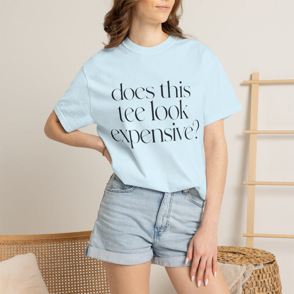 T-Shirt — "Does This Tee Look Expensive?" Minimal Script Graphic Tee