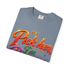 Pick Her I'm Busy T-Shirt — Bold Retro Script Graphic Tee for Confident Women