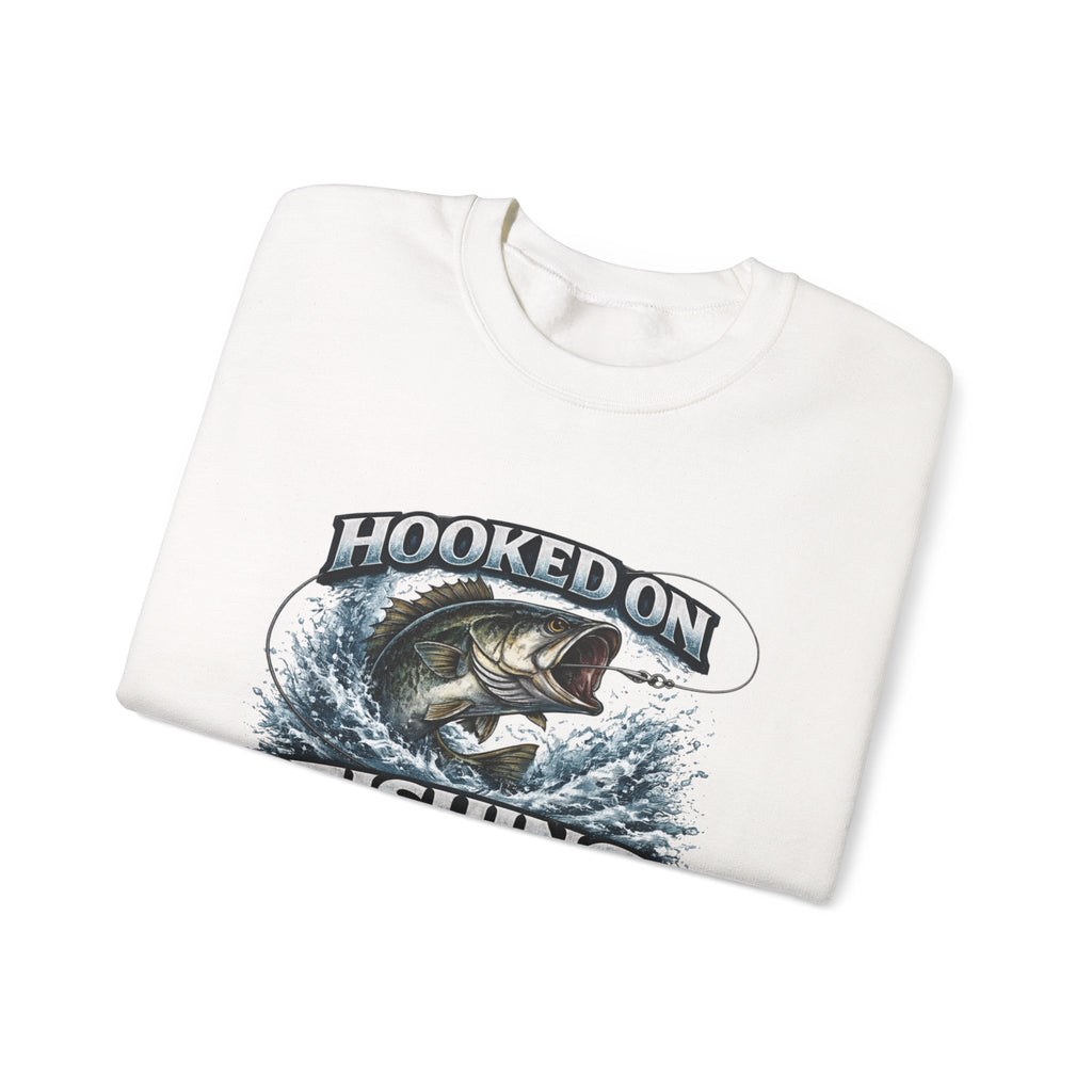 Fishing Sweatshirt — "Hooked on Fishing" Graphic Crewneck for Anglers