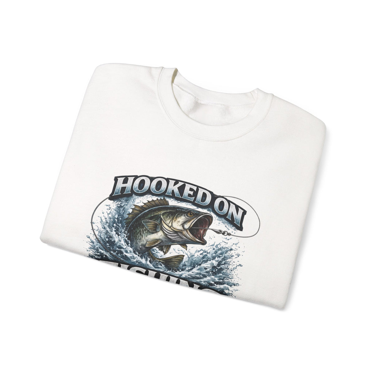 Fishing Sweatshirt — "Hooked on Fishing" Graphic Crewneck for Anglers