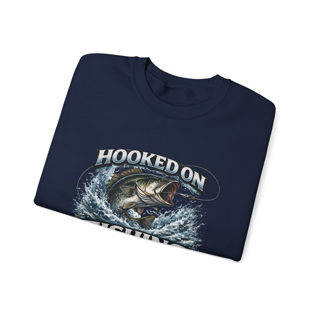 Fishing Sweatshirt — "Hooked on Fishing" Graphic Crewneck for Anglers