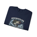 Fishing Sweatshirt — "Hooked on Fishing" Graphic Crewneck for Anglers