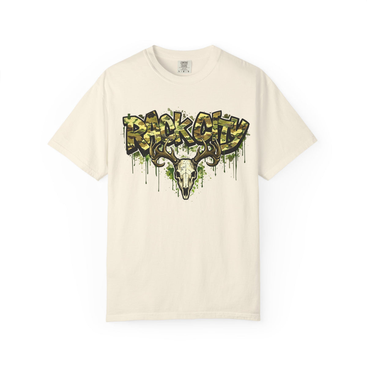 Buck City Graphic T‑Shirt — Deer Skull Camo Streetwear