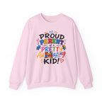 Crewneck Sweatshirt — "Proud Parent of a Pretty Amazing Autistic Kid" Colorful Autism Awareness Design